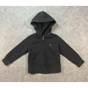Polo Ralph Lauren Sweater Jacket Kids Size 3T Black Hoodie Grey Pony Zippered